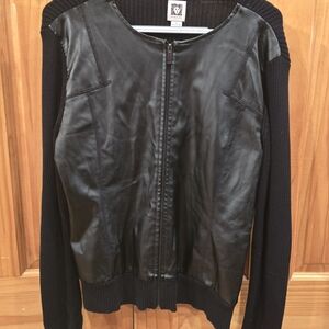 Anne Klein Black Leather and Knit Top